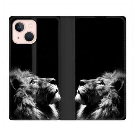 Housse Cuir Portefeuille Pour Iphone 13 Mini Roi Lion