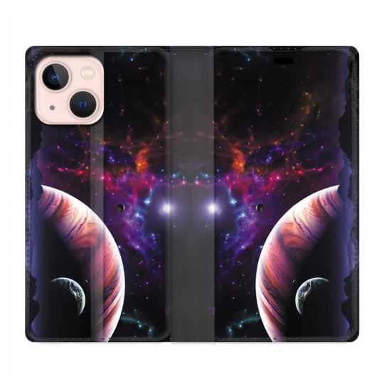 Housse Cuir Portefeuille Pour Iphone 13 Mini Planete Rouge