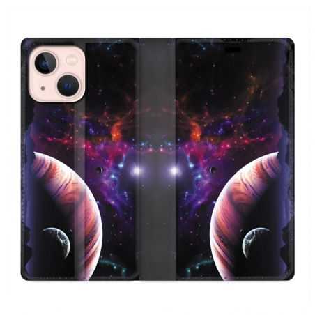 Housse Cuir Portefeuille Pour Iphone 13 Mini Planete Rouge