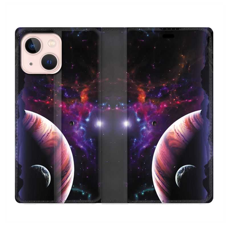 Housse Cuir Portefeuille Pour Iphone 13 Mini Planete Rouge