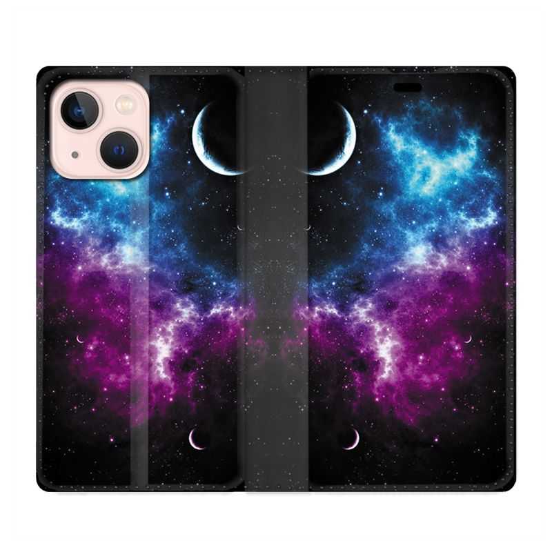 Housse Cuir Portefeuille Pour Iphone 13 Mini Univers Bleu Violet