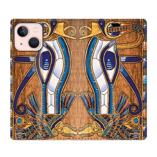 Housse Cuir Portefeuille Pour Iphone 13 Mini Egypte Papyrus