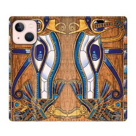 Housse Cuir Portefeuille Pour Iphone 13 Mini Egypte Papyrus
