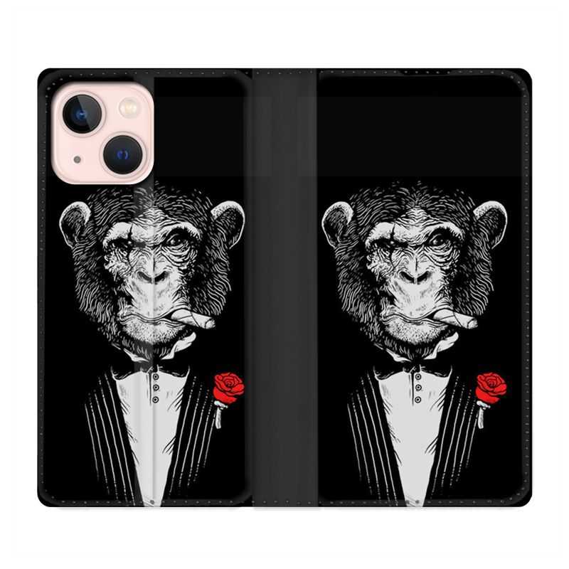 Housse Cuir Portefeuille Pour Iphone 13 Mini Decale Singe Mafia