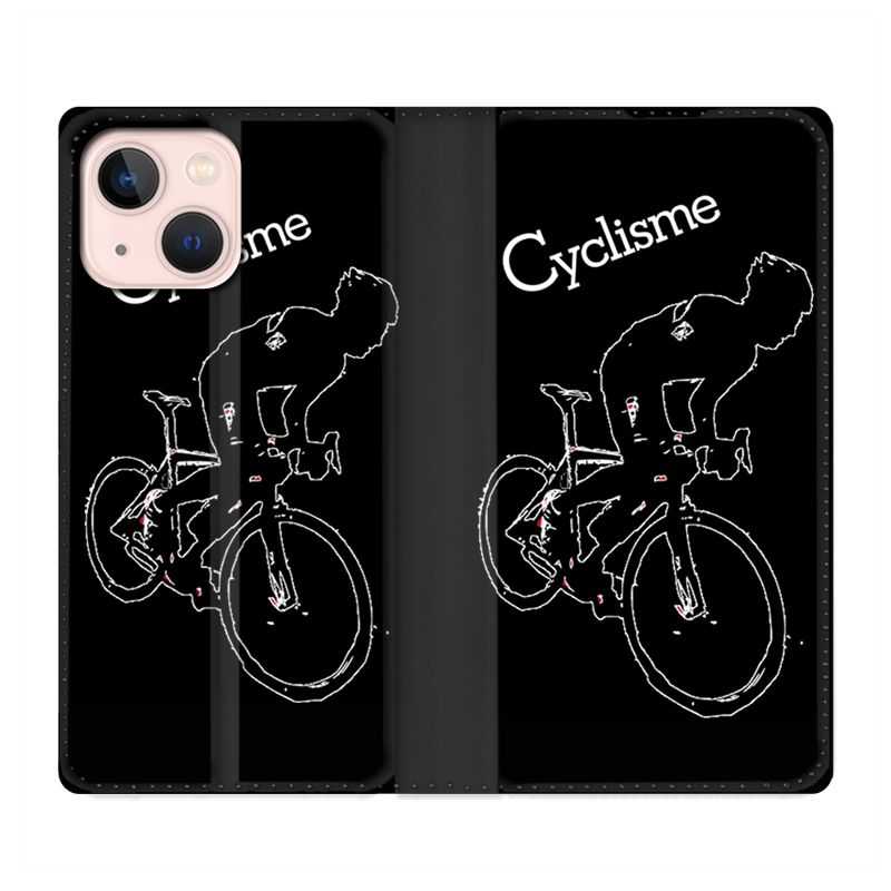 Housse Cuir Portefeuille Pour Iphone 13 Mini Cyclisme Ombre Blanche