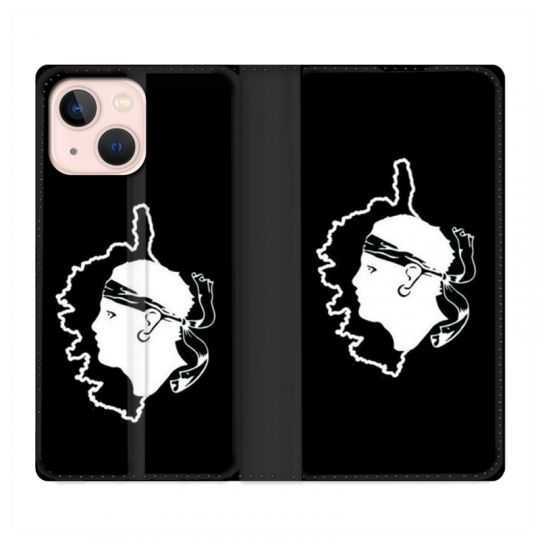 Housse Cuir Portefeuille Pour Iphone 13 Mini Corse Noir