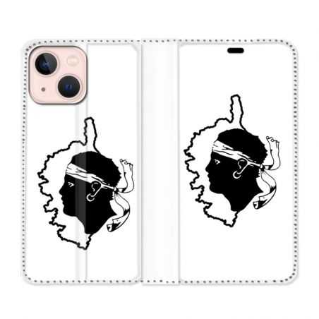 Housse Cuir Portefeuille Pour Iphone 13 Mini Corse Blanc