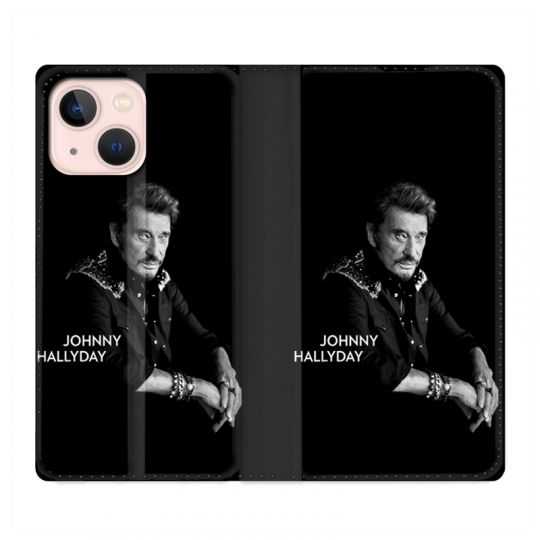 Housse Cuir Portefeuille Pour Iphone 13 Mini Johnny Hallyday Noir