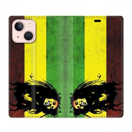 Housse Cuir Portefeuille Pour Iphone 13 Mini Bob Marley Drapeau