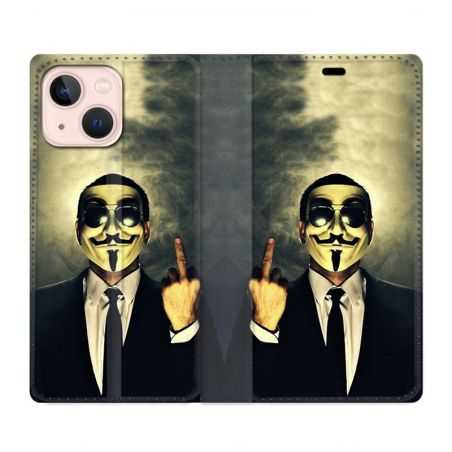 Housse Cuir Portefeuille Pour Iphone 13 Mini Anonymous Doigt