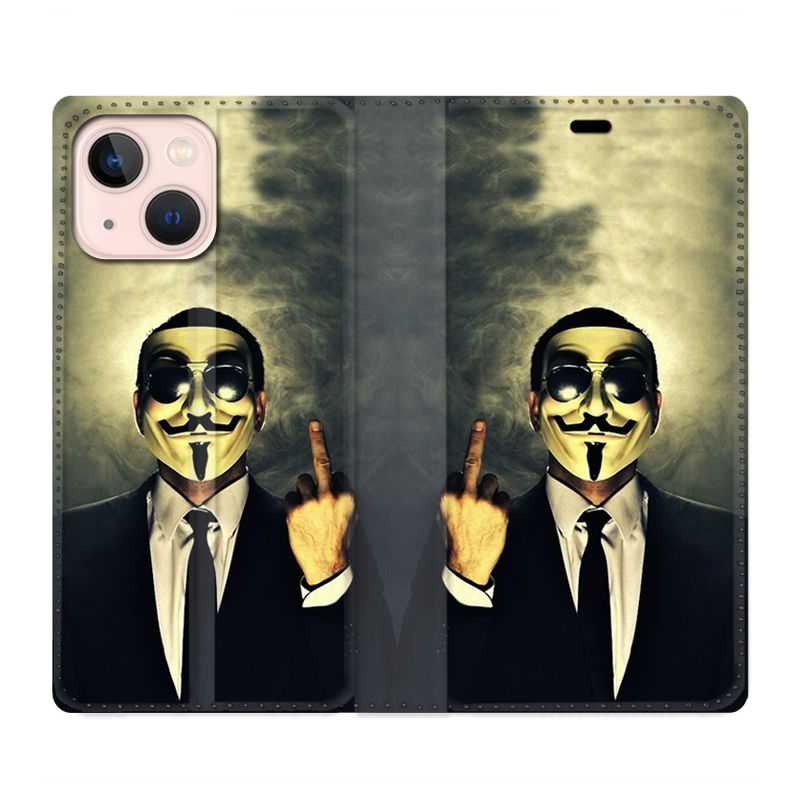 Housse Cuir Portefeuille Pour Iphone 13 Mini Anonymous Doigt