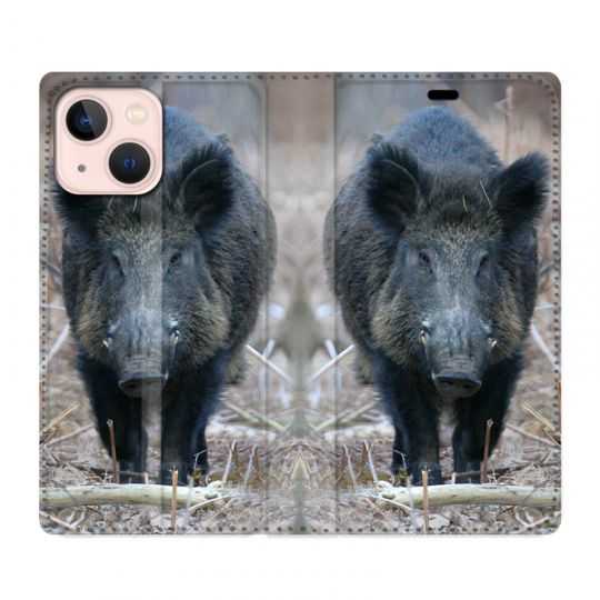 Housse Cuir Portefeuille Pour Iphone 13 Mini Sanglier Pin