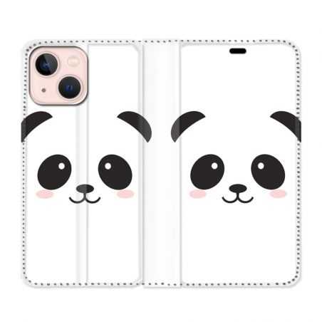 Housse Cuir Portefeuille Pour Iphone 13 Mini Panda Blanc