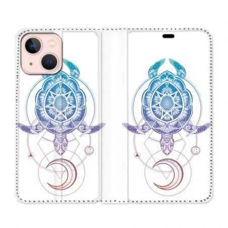 Housse Cuir Portefeuille Pour Iphone 13 Mini Animaux Maori Tortue Color