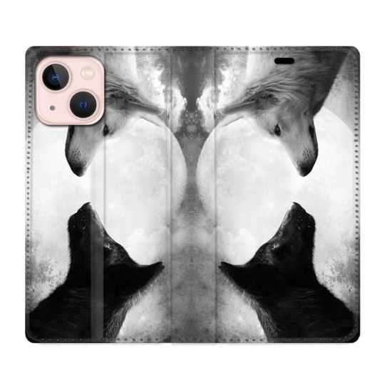 Housse Cuir Portefeuille Pour Iphone 13 Mini Loup Duo