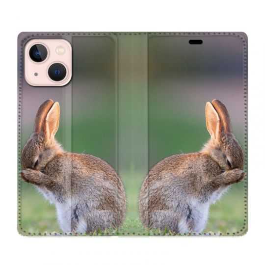 Housse Cuir Portefeuille Pour Iphone 13 Mini Lapin Marron