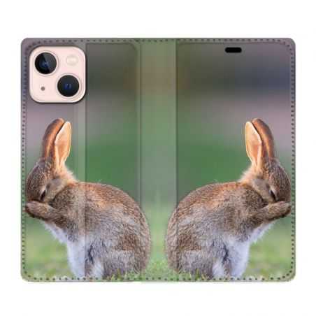 Housse Cuir Portefeuille Pour Iphone 13 Mini Lapin Marron