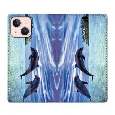 Housse Cuir Portefeuille Pour Iphone 13 Mini Dauphin Ile