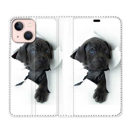 Housse Cuir Portefeuille Pour Iphone 13 Mini Chien Noir