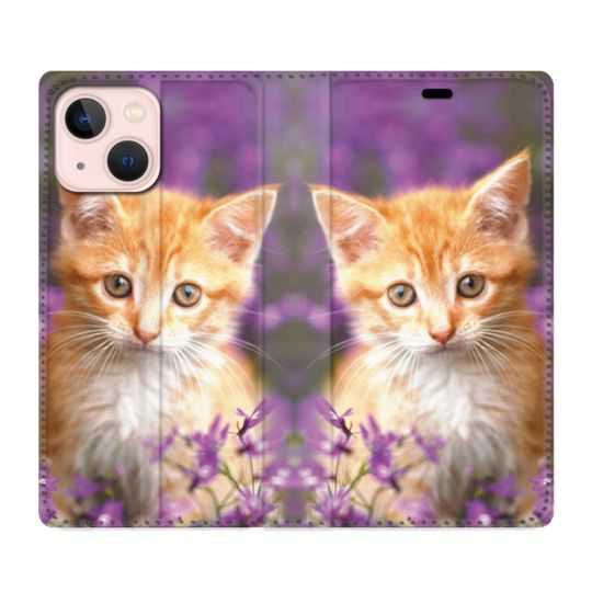 Housse Cuir Portefeuille Pour Iphone 13 Mini Chat Violet
