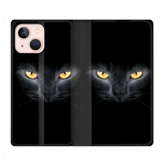 Housse Cuir Portefeuille Pour Iphone 13 Mini Chat Noir