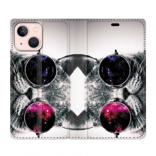 Housse Cuir Portefeuille Pour Iphone 13 Mini Chat Fashion