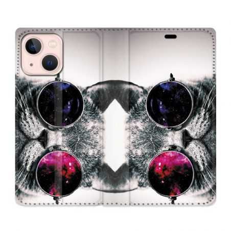 Housse Cuir Portefeuille Pour Iphone 13 Mini Chat Fashion