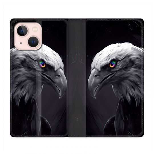 Housse Cuir Portefeuille Pour Iphone 13 Mini Aigle Royal Noir