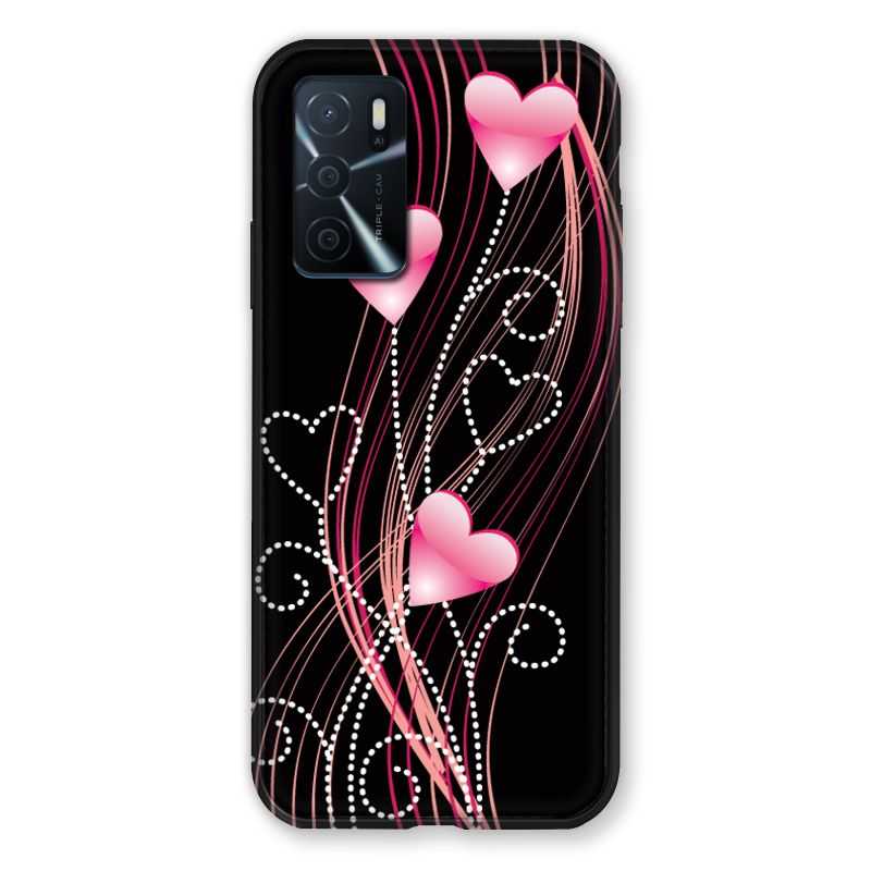 Coque Pour Oppo A16 / A16S Coeur Rose Montant sur Noir