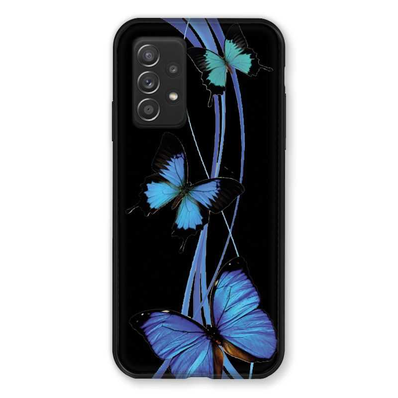 Coque Pour Samsung Galaxy A52S Papillon bleu sur Noir