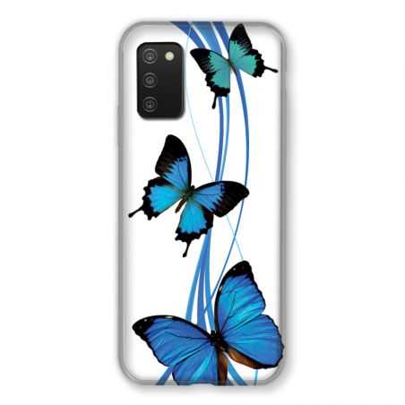 Coque Pour Samsung Galaxy A03S Papillon bleu sur Blanc
