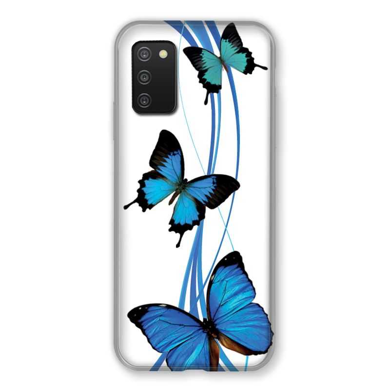 Coque Pour Samsung Galaxy A03S Papillon bleu sur Blanc