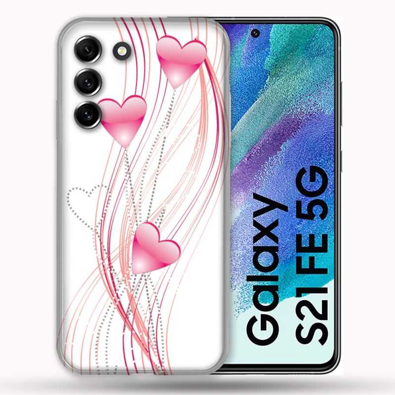 Coque Pour Samsung Galaxy S21 FE / S21FE Amour Coeur Rose Montant sur Blanc