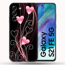 Coque Pour Samsung Galaxy S21 FE / S21FE Amour Coeur Rose Montant sur Noir
