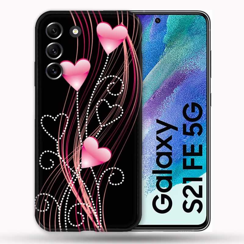 Coque Pour Samsung Galaxy S21 FE / S21FE Amour Coeur Rose Montant sur Noir