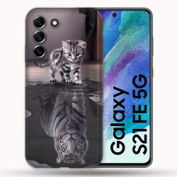 Coque Pour Samsung Galaxy S21 FE / S21FE Animal Chat Reflet