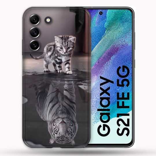 Coque Pour Samsung Galaxy S21 FE / S21FE Animal Chat Reflet