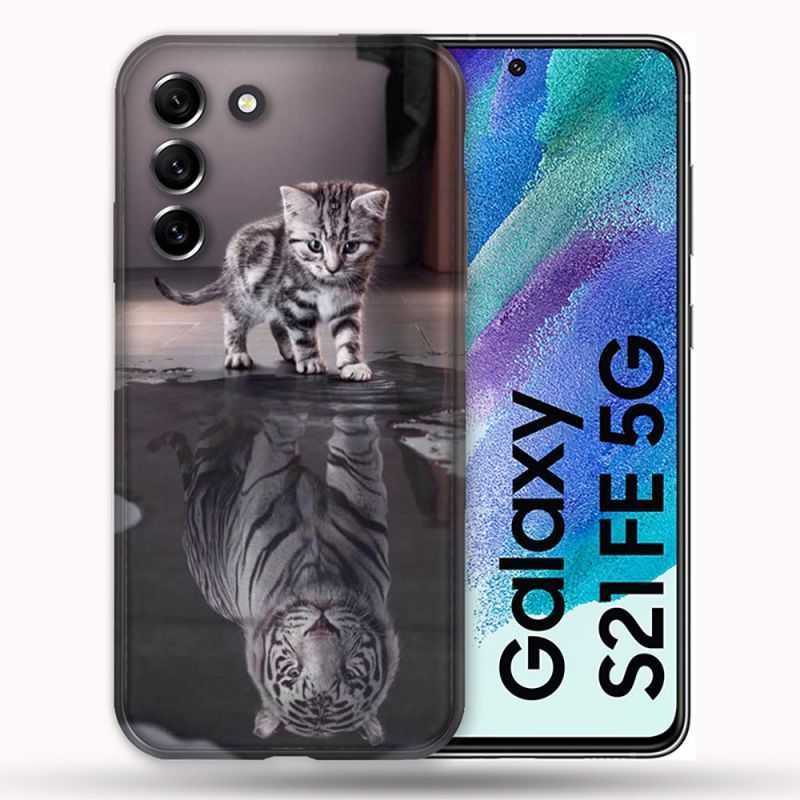 Coque Pour Samsung Galaxy S21 FE / S21FE Animal Chat Reflet