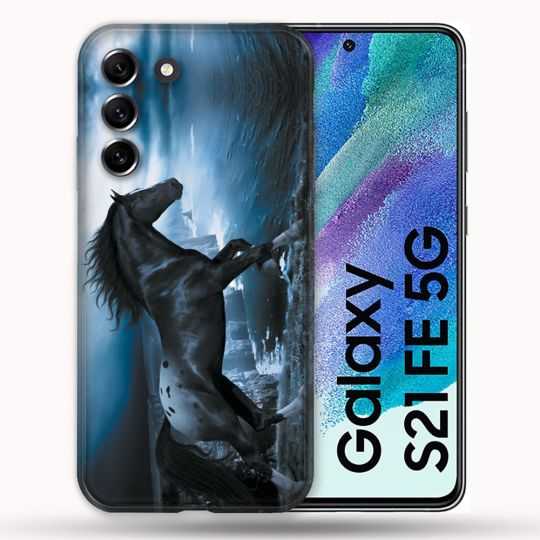 Coque Pour Samsung Galaxy S21 FE / S21FE Animal Cheval Noir