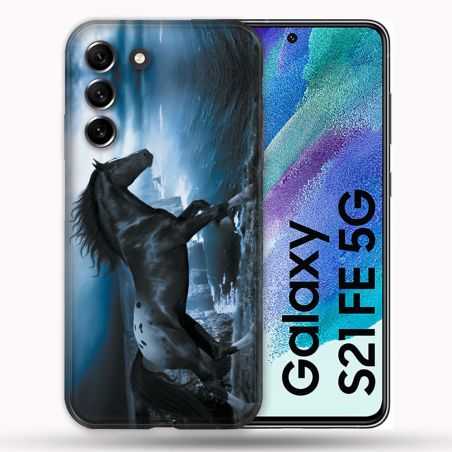 Coque Pour Samsung Galaxy S21 FE / S21FE Animal Cheval Noir