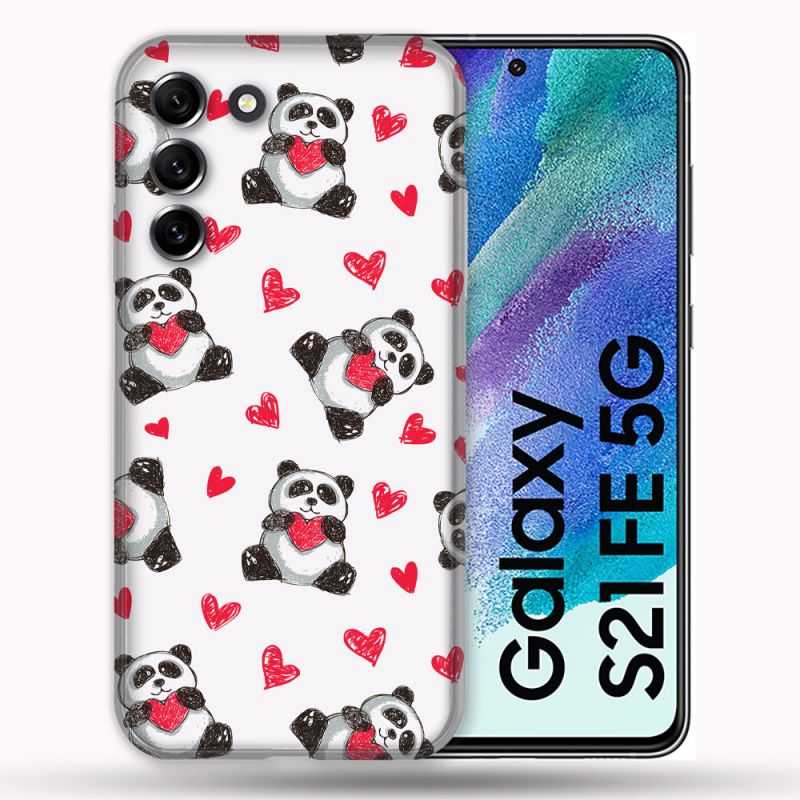 Coque Pour Samsung Galaxy S21 FE / S21FE Animal Panda Cœur