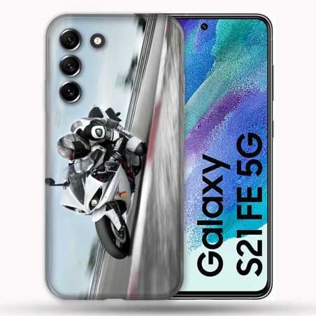 Coque Pour Samsung Galaxy S21 FE / S21FE Moto Course GP Blanche
