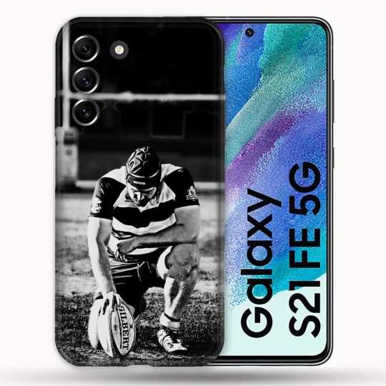 Coque Pour Samsung Galaxy S21 FE / S21FE Sport Rugby Noir Blanc