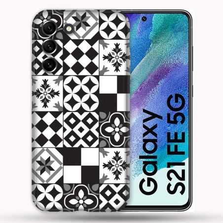 Coque Pour Samsung Galaxy S21 FE / S21FE Texture Carreau Ciment Noir