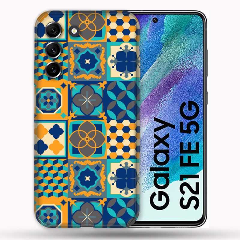 Coque Pour Samsung Galaxy S21 FE / S21FE Texture Carreau Ciment Orange