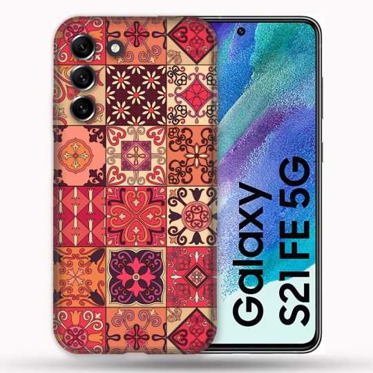 Coque Pour Samsung Galaxy S21 FE / S21FE Texture Carreau Ciment Rouge