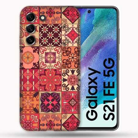 Coque Pour Samsung Galaxy S21 FE / S21FE Texture Carreau Ciment Rouge