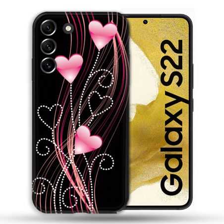 Coque Pour Samsung Galaxy S22 Amour Coeur Rose Montant sur Noir