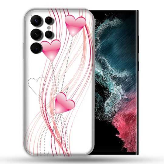 Coque Pour Samsung Galaxy S22 Ultra Amour Coeur Rose Montant sur Blanc