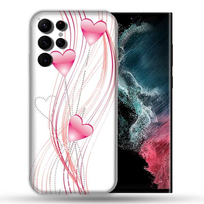 Coque Pour Samsung Galaxy S22 Ultra Amour Coeur Rose Montant sur Blanc